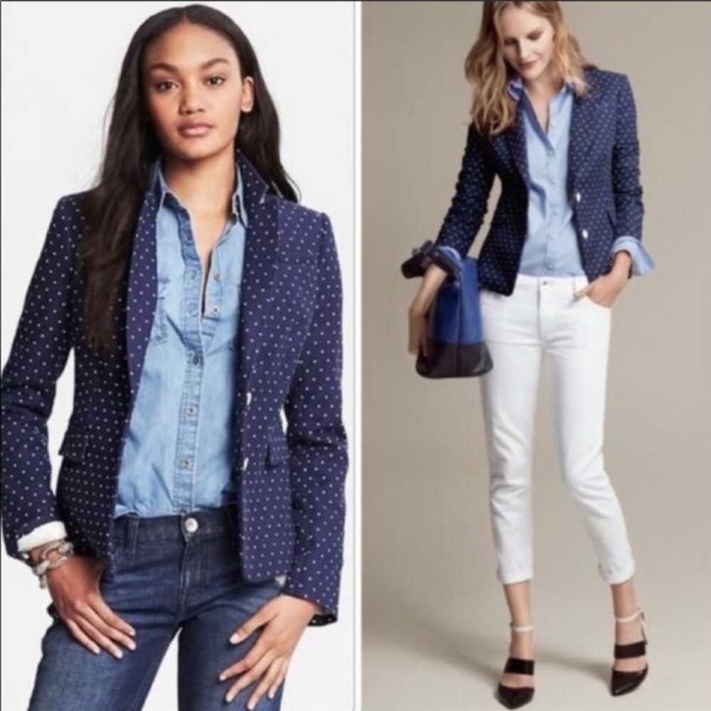 Banana Republic Navy Polka Dot Blazer